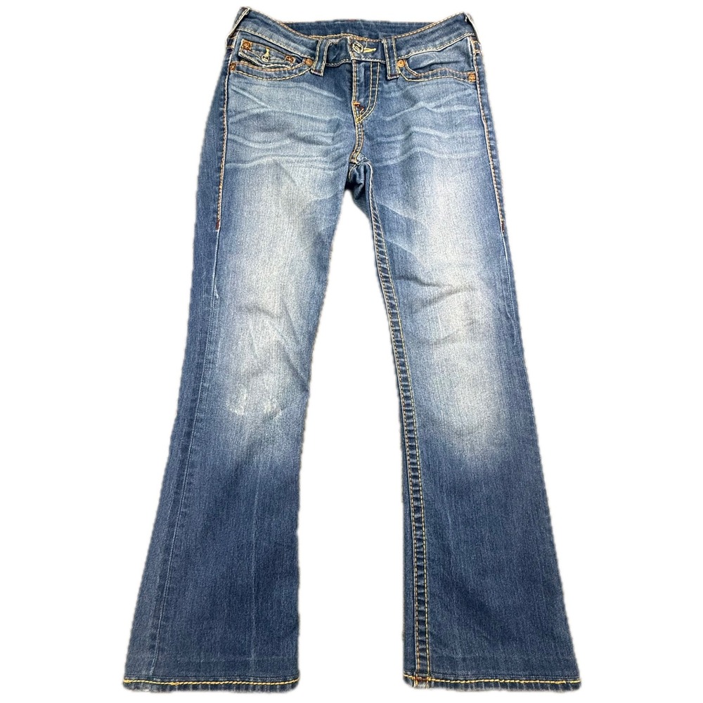 True Religion Bootcut Jeans Womens 28 Blue Big T‎ Flap Pocket Mid Rise Denim